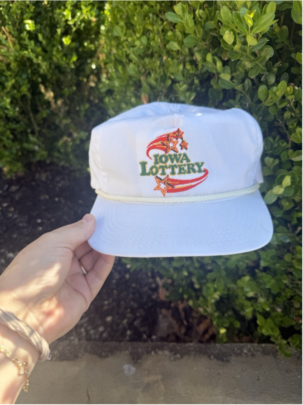 VTG 90s Iowa Lottery White Embroidered SnapBack Rope Adjustable Hat Made In USA